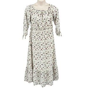 Sugar Lips BOHO Dress Size S Cream Multi Peasant Flowy Tie Sleeve Off Shoulder